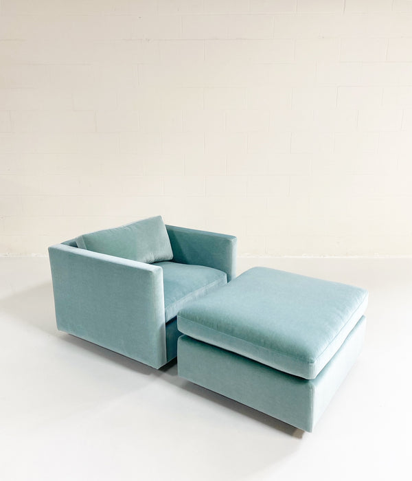 Club Chair & Ottoman in Pierre Frey Mohair Velvet