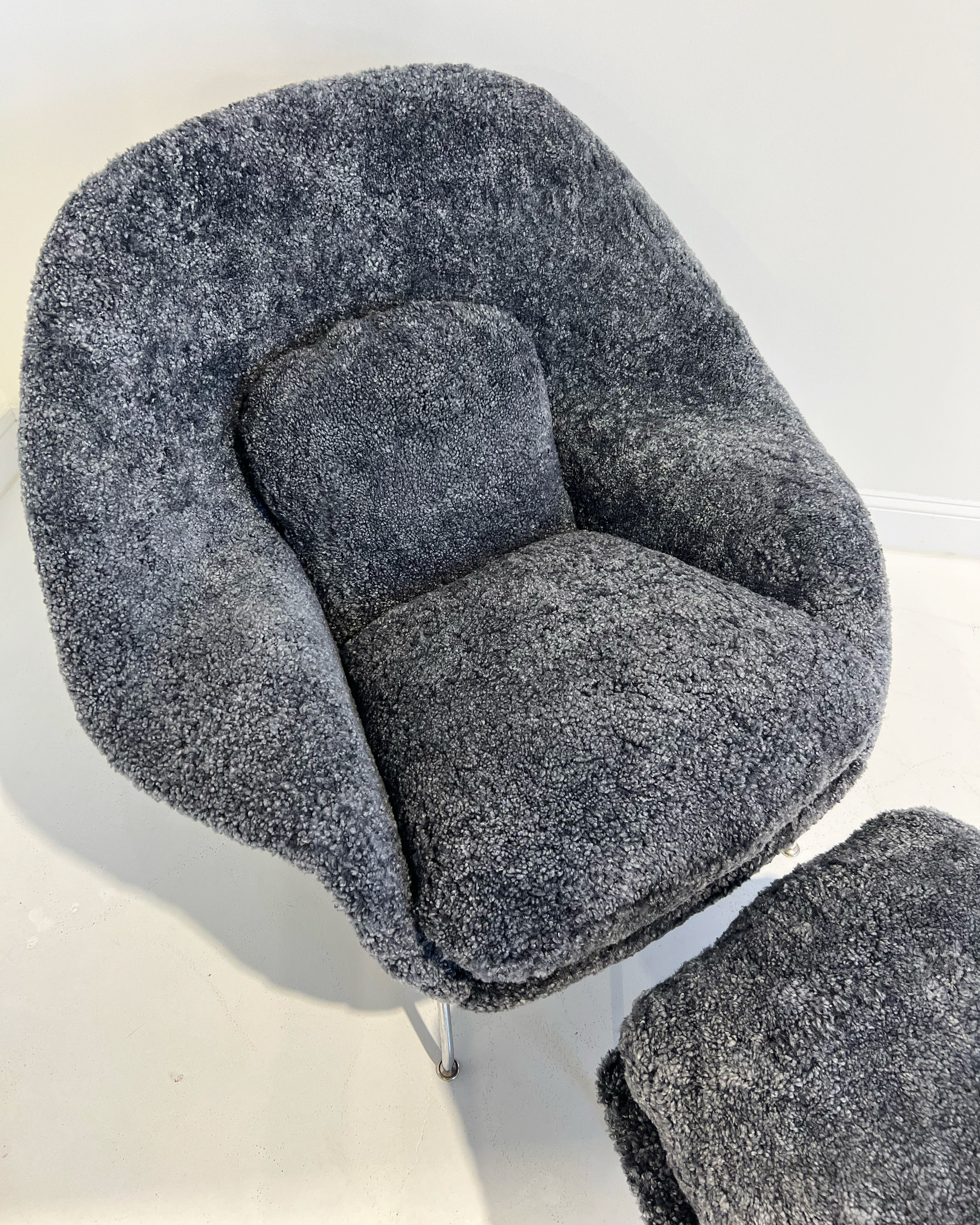 Bespoke Womb Chair and Ottoman in Shearling