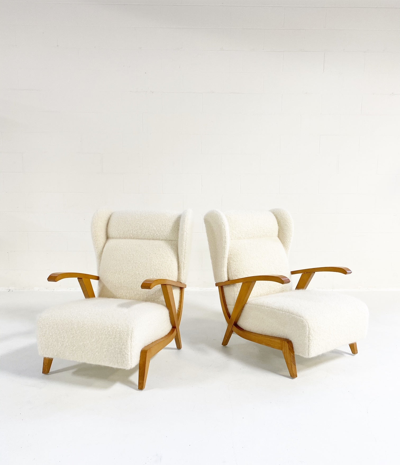 Italian Lounge Chairs in Pierre Frey boucle, pair