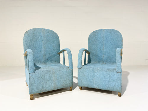 Vintage African Beaded Yoruba Chair - Pale Blue
