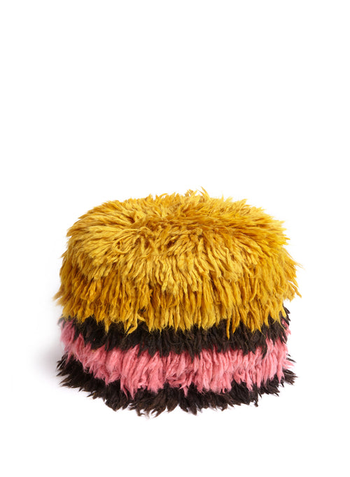 Super Shaggy Ottoman - Yellow and Pink