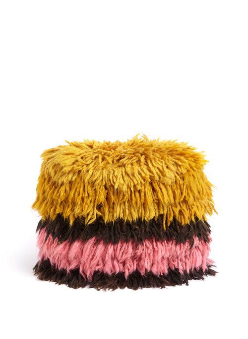 Super Shaggy Ottoman - Yellow and Pink