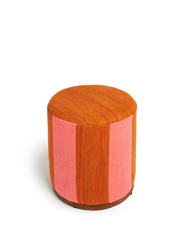 Stripe Wool Pouf Ottoman - Pink