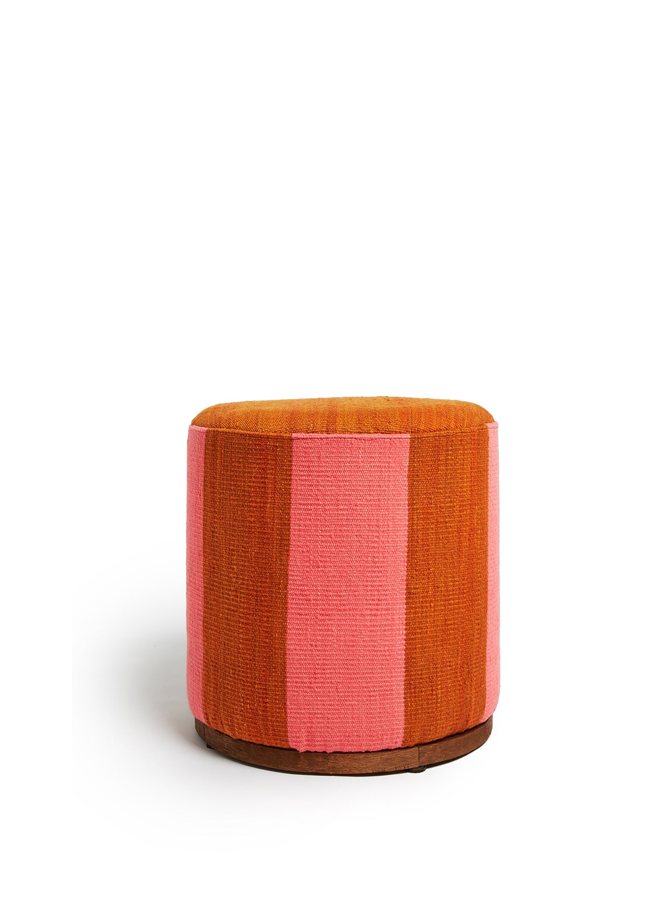 Stripe Wool Pouf Ottoman - Pink