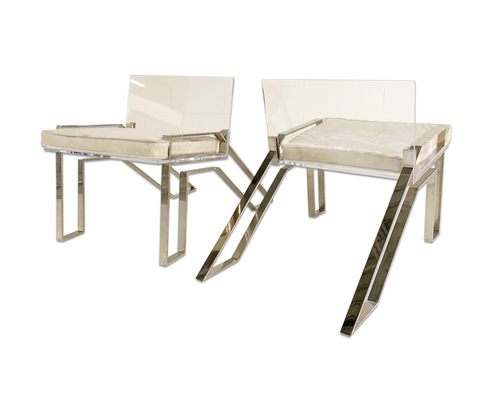 Lucite Adirondack Chairs with Brazilian Cowhide Cushions, pair - FORSYTH