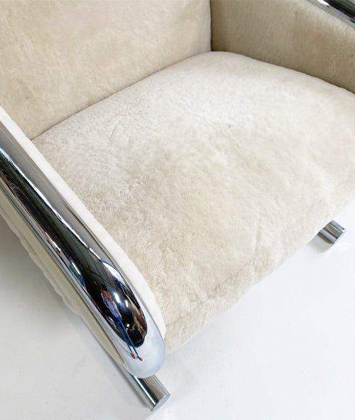 Chrome Lounge Chairs in Shearling and Leather