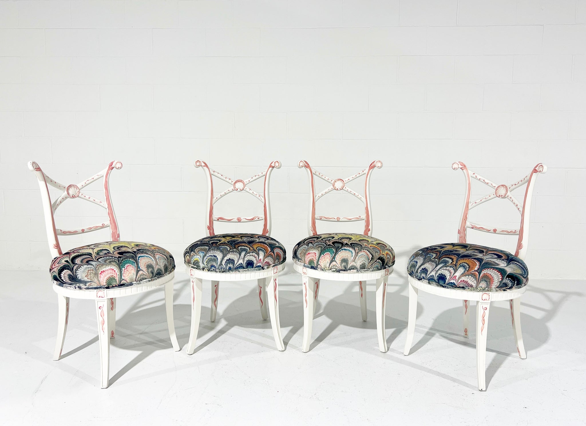 One-of-a-Kind, Hand-Painted 'Sea Monsters' Chairs, Set of 4