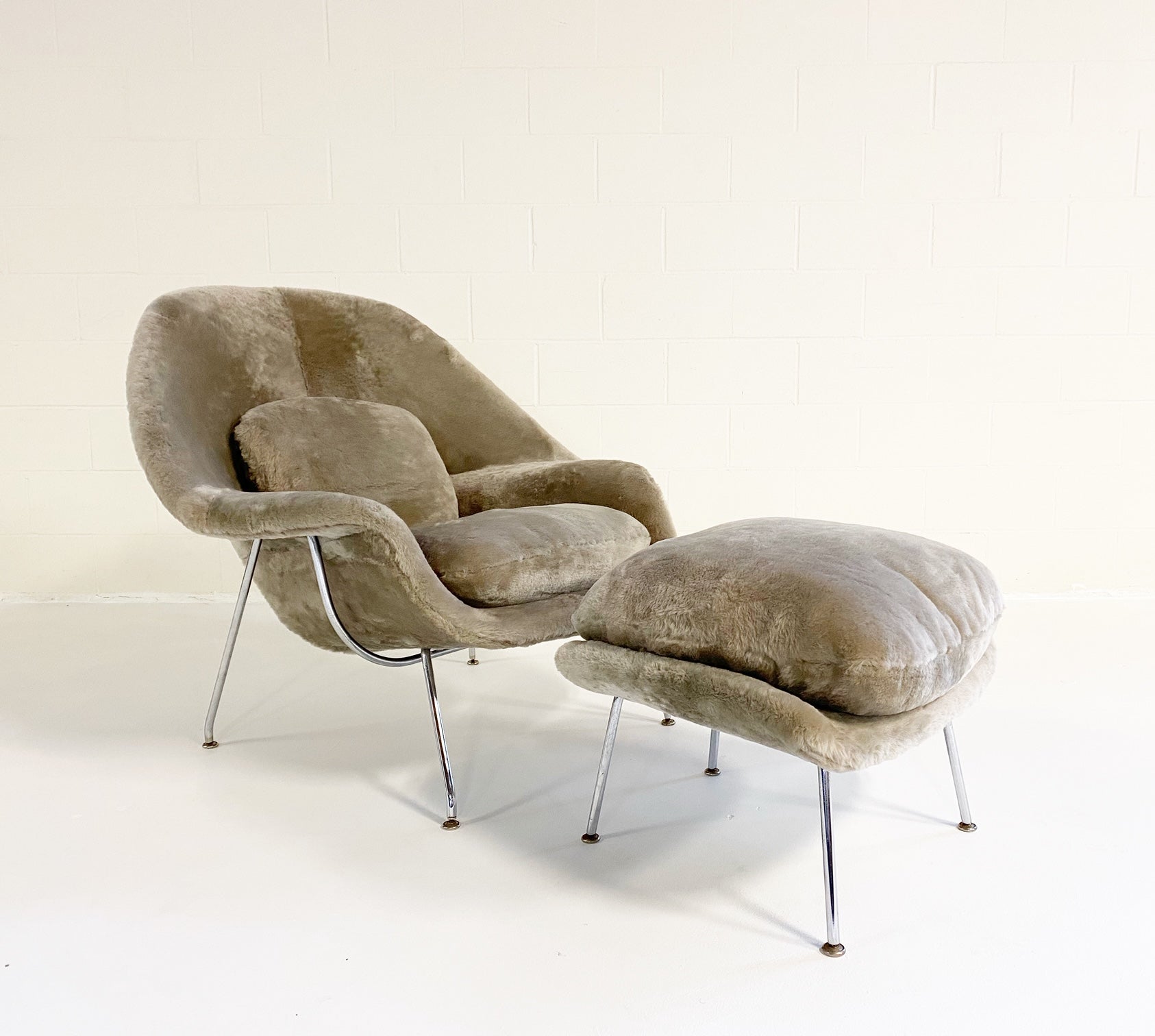 Bespoke Womb Chair and Ottoman in Shearling