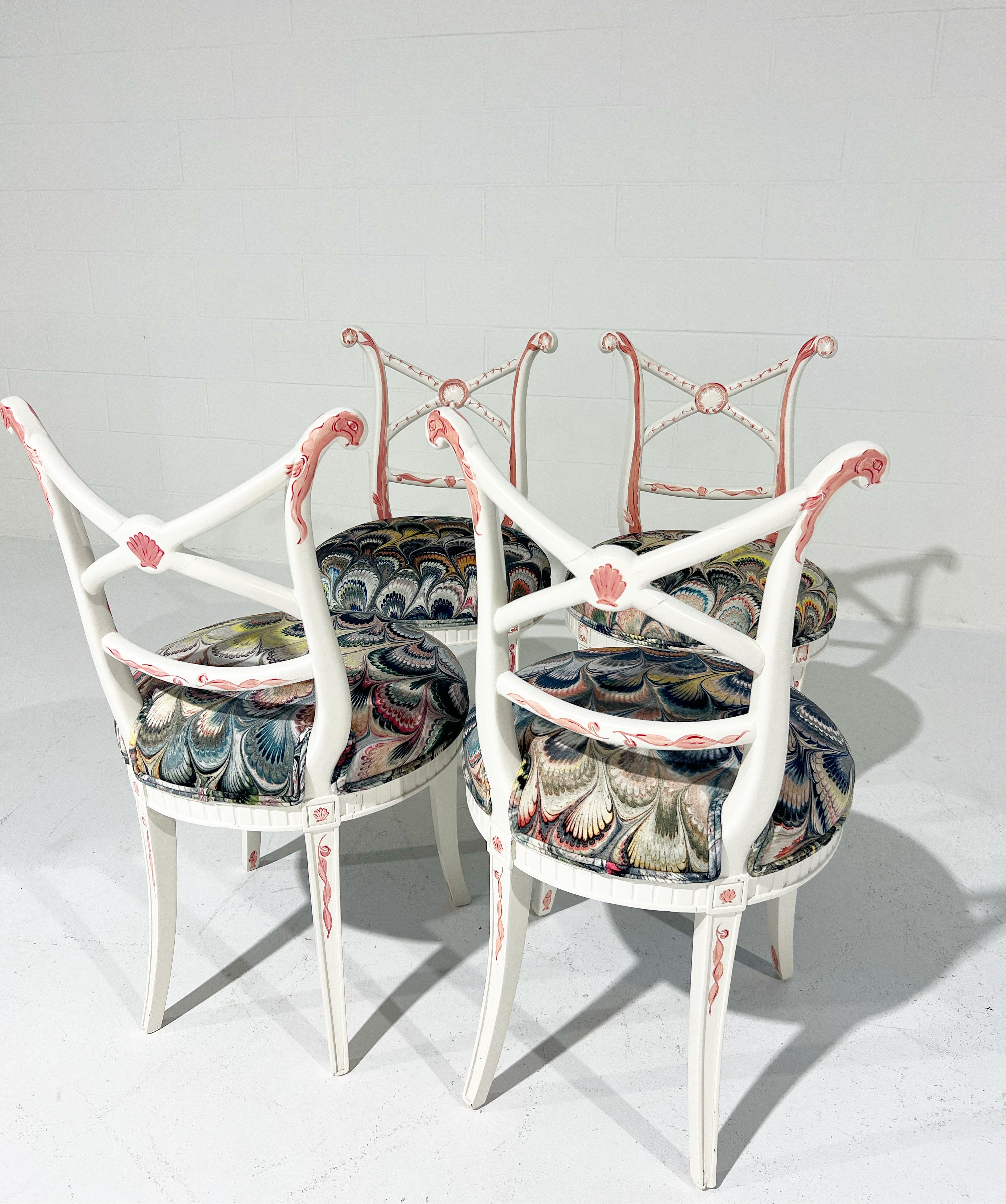 Hand-Painted 'Sea Monsters' Chairs, Set of 4