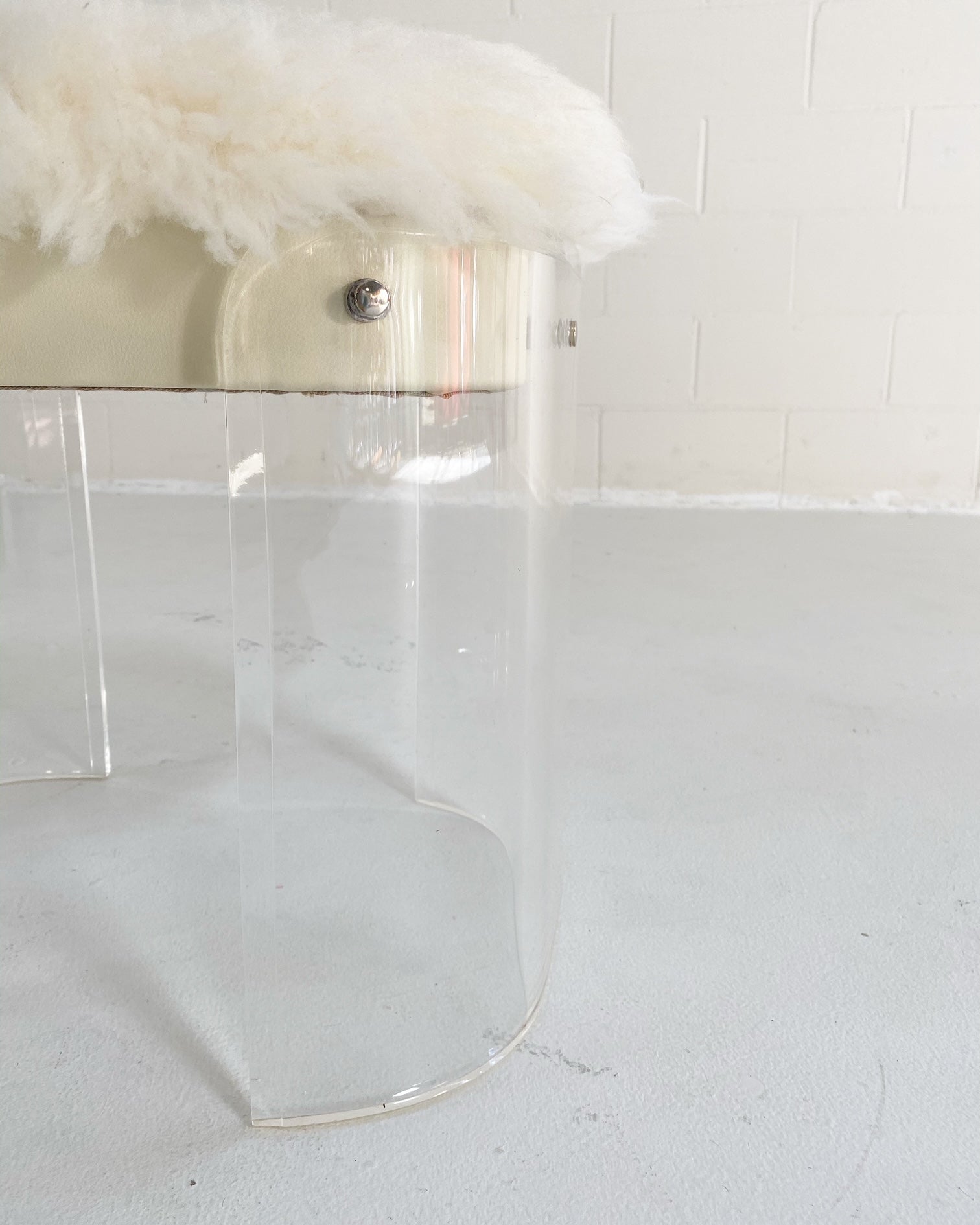 Charles Hollis Jones Style Lucite Vanity Stool in New Zealand Sheepskin
