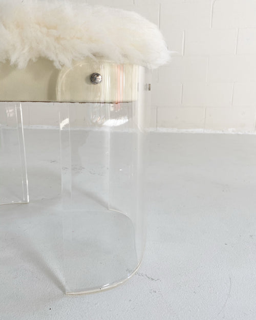 Charles Hollis Jones Style Lucite Vanity Stool in New Zealand Sheepskin