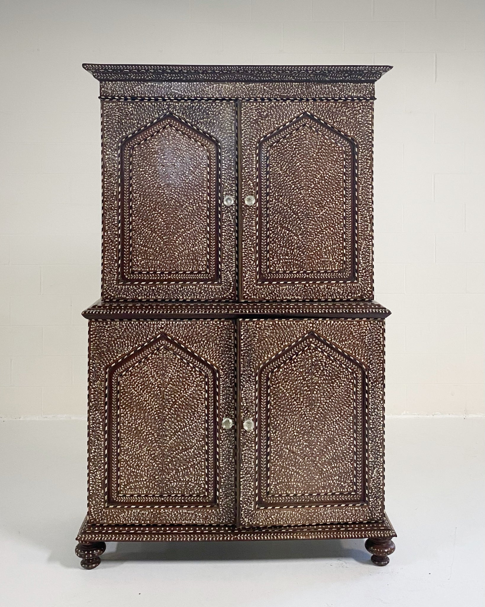 19th Century Anglo-Colonial Two-Part Bone Inlaid Cabinet