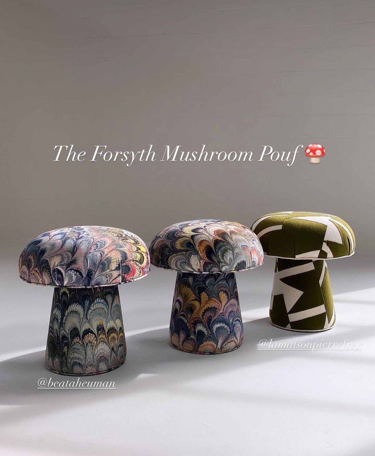 The Forsyth Mushroom Pouf in Beata Heuman Marbleized Velvet