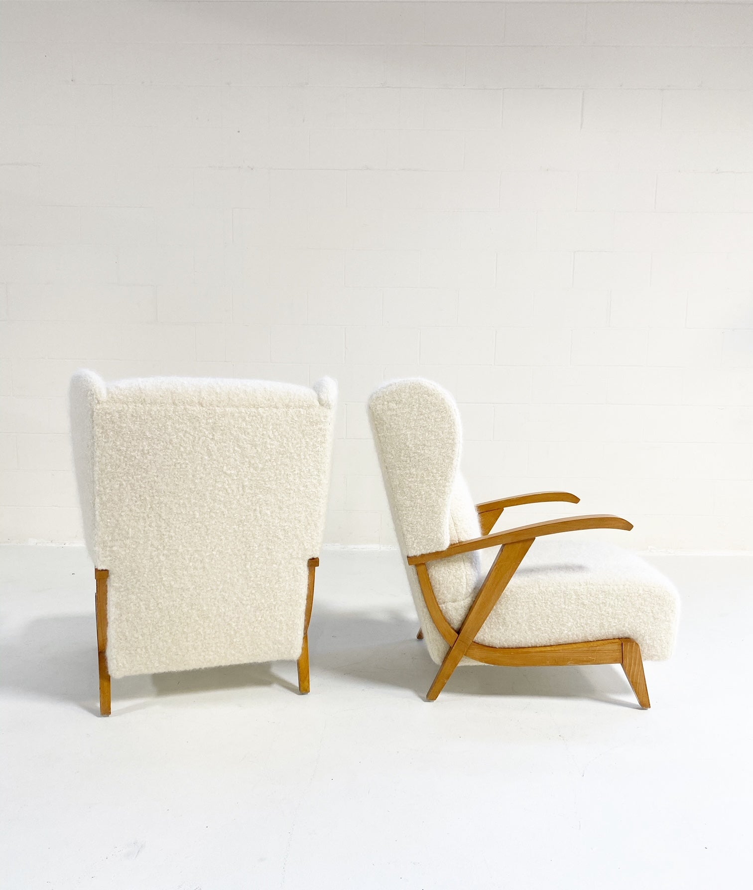 Italian Lounge Chairs in Pierre Frey boucle, pair