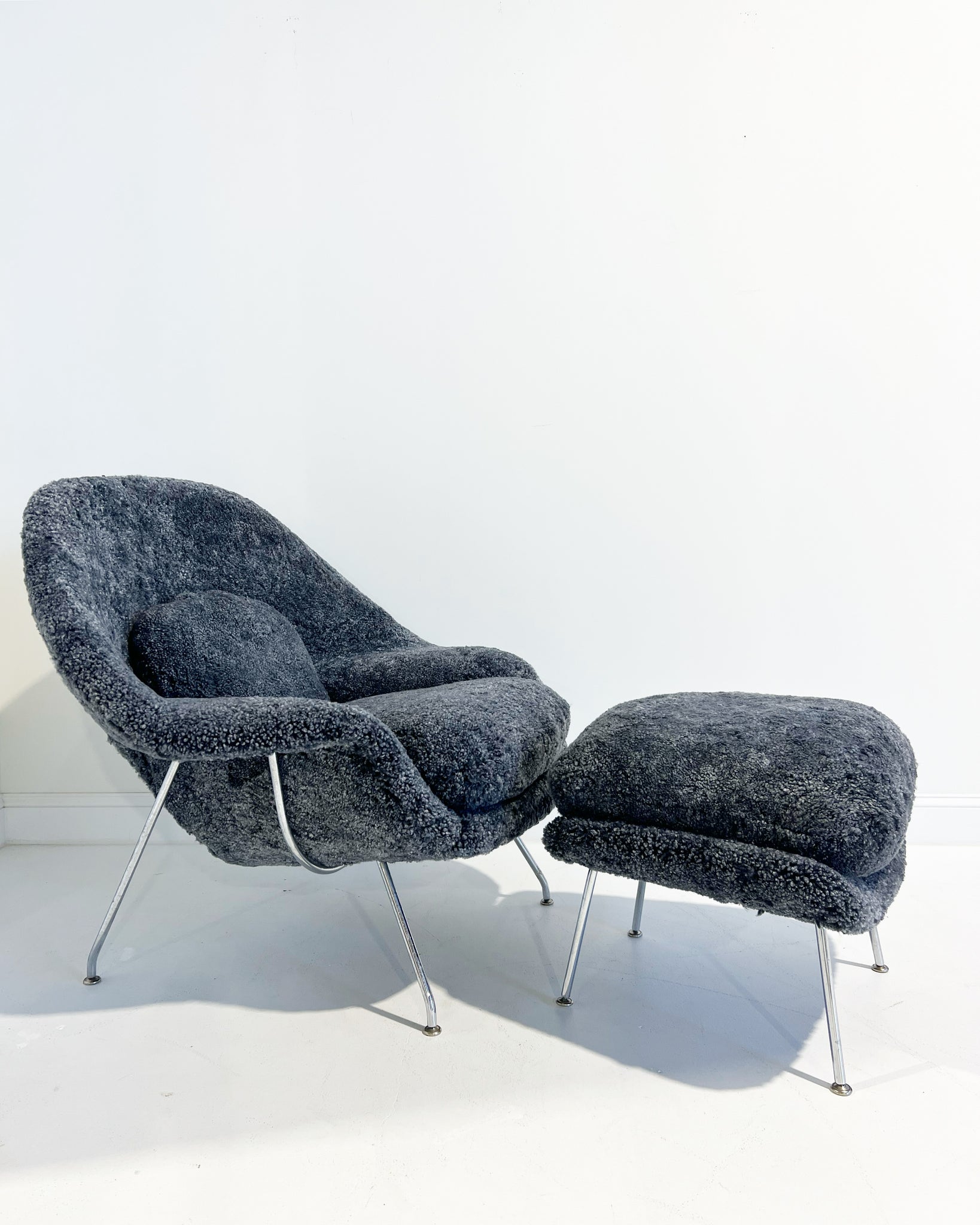 Bespoke Womb Chair and Ottoman in Shearling