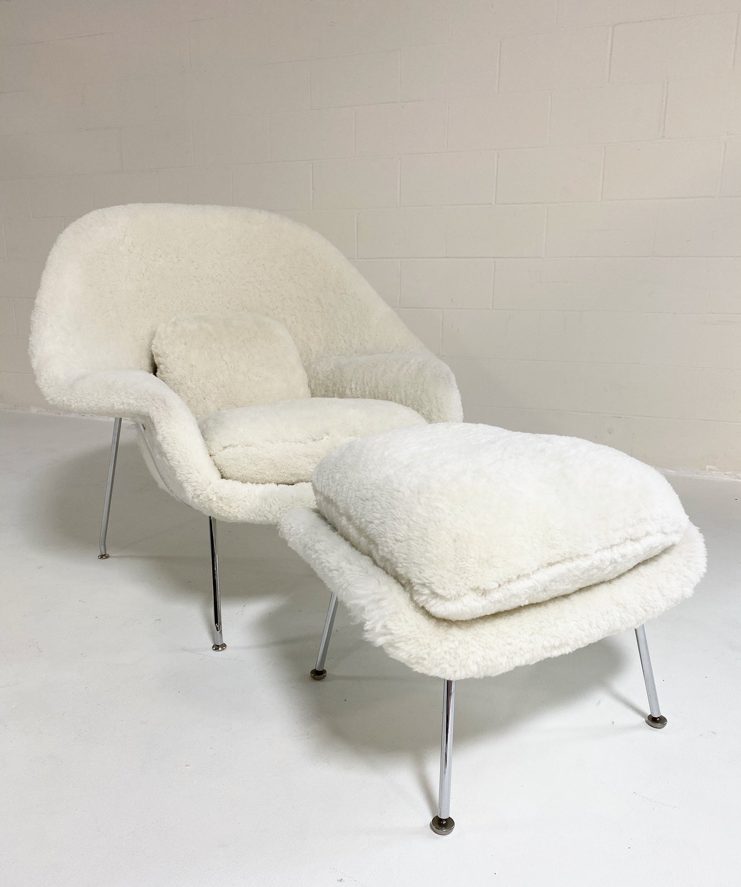 Bespoke Womb Chair and Ottoman in Australian Shearling