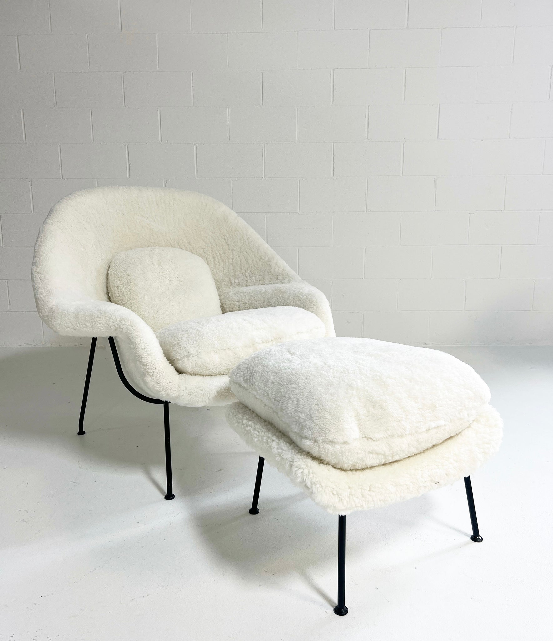 Bespoke Womb Chair and Ottoman in Australian Shearling