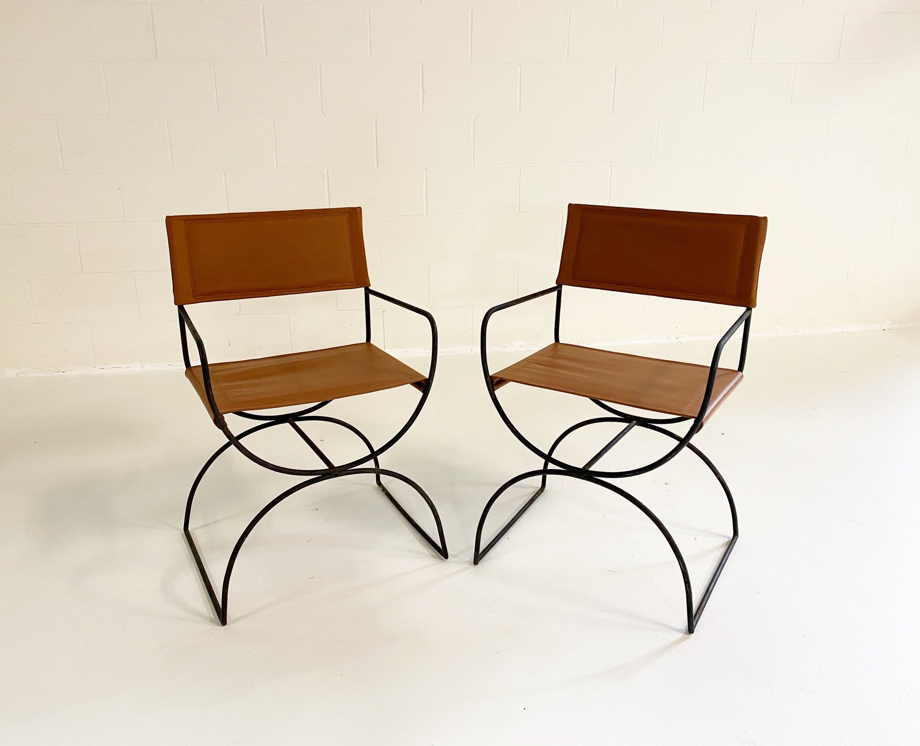 Iron Curule Chairs in Loro Piana Leather, pair