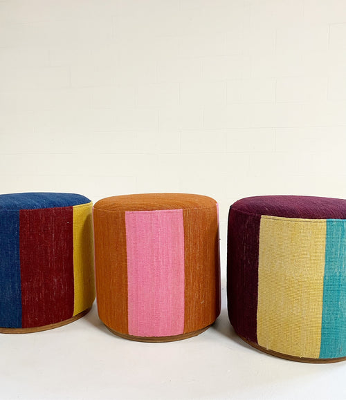 Stripe Wool Pouf Ottoman - Pink
