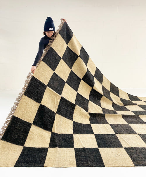 The Forsyth Checkerboard Rug - Big Checks in Off Black