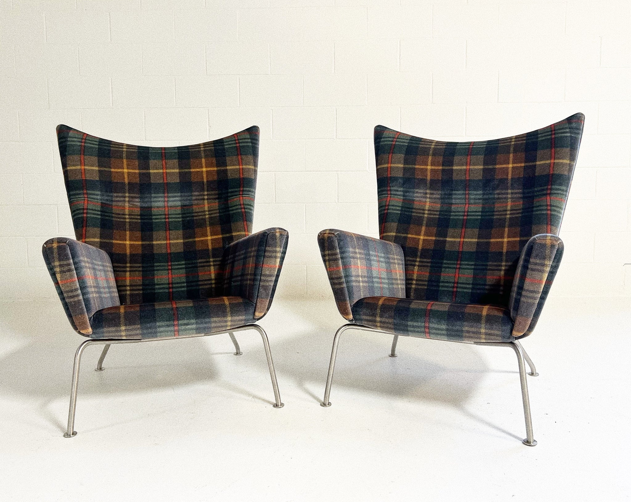 Model CH445 Wing Chairs in Pierre Frey Mohair, Pair