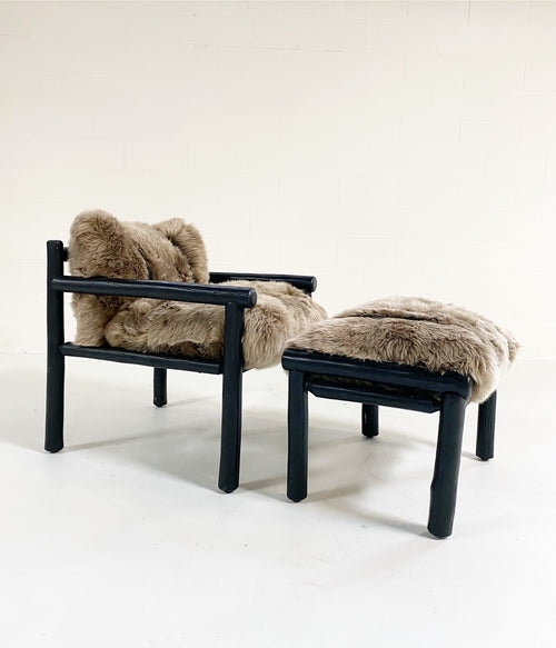 Black Butte Chair and Ottoman with Sheepskin Cushions