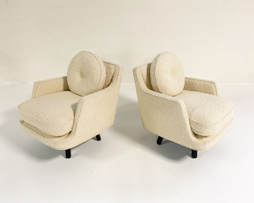 Model 5609 Swivel Lounge Chairs in Schumacher Boucle, Pair - FORSYTH