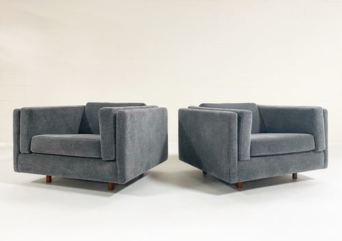 Lounge Chairs in Grey Mohair, Pair