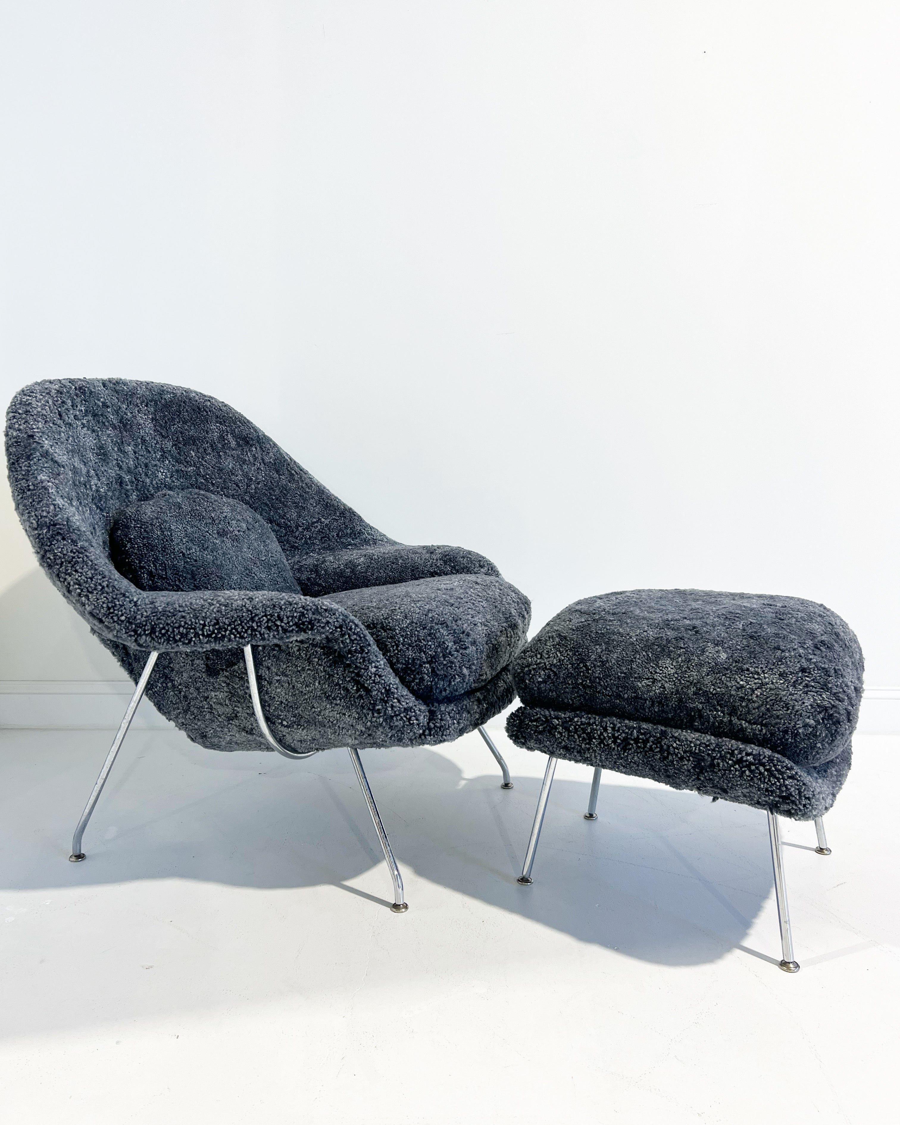 Bespoke Womb Chair and Ottoman in Shearling
