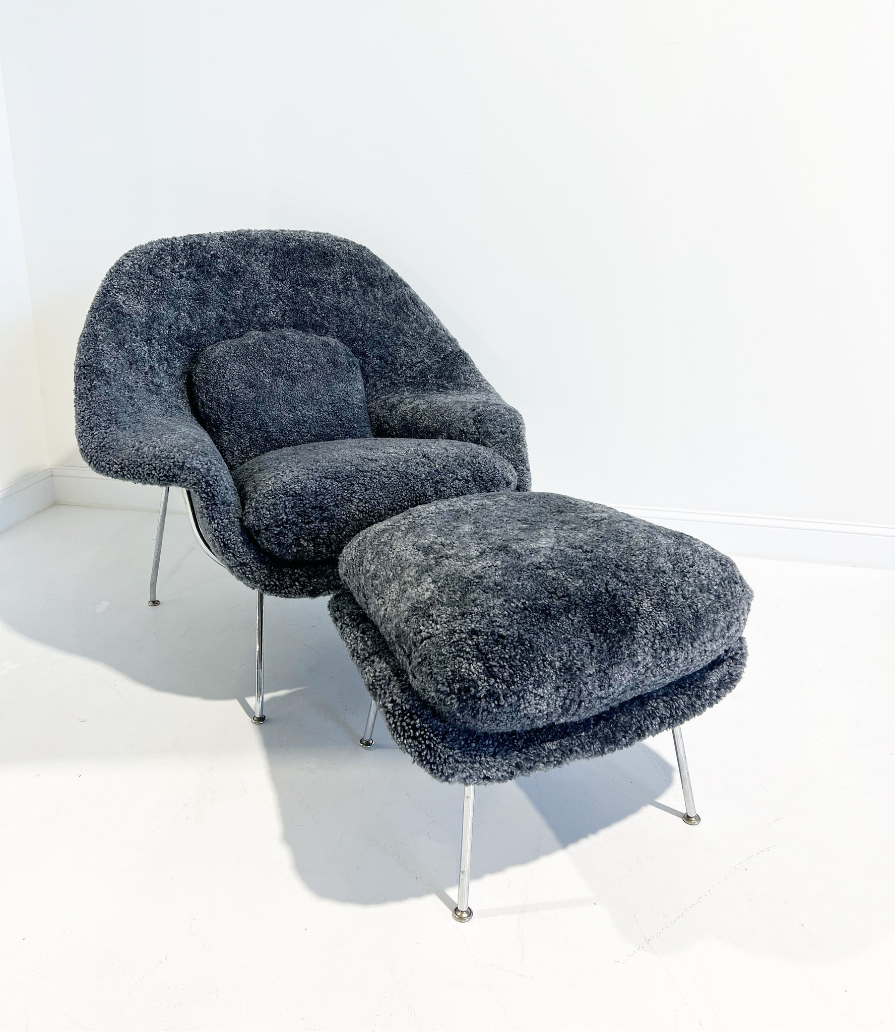 Bespoke Womb Chair and Ottoman in Shearling