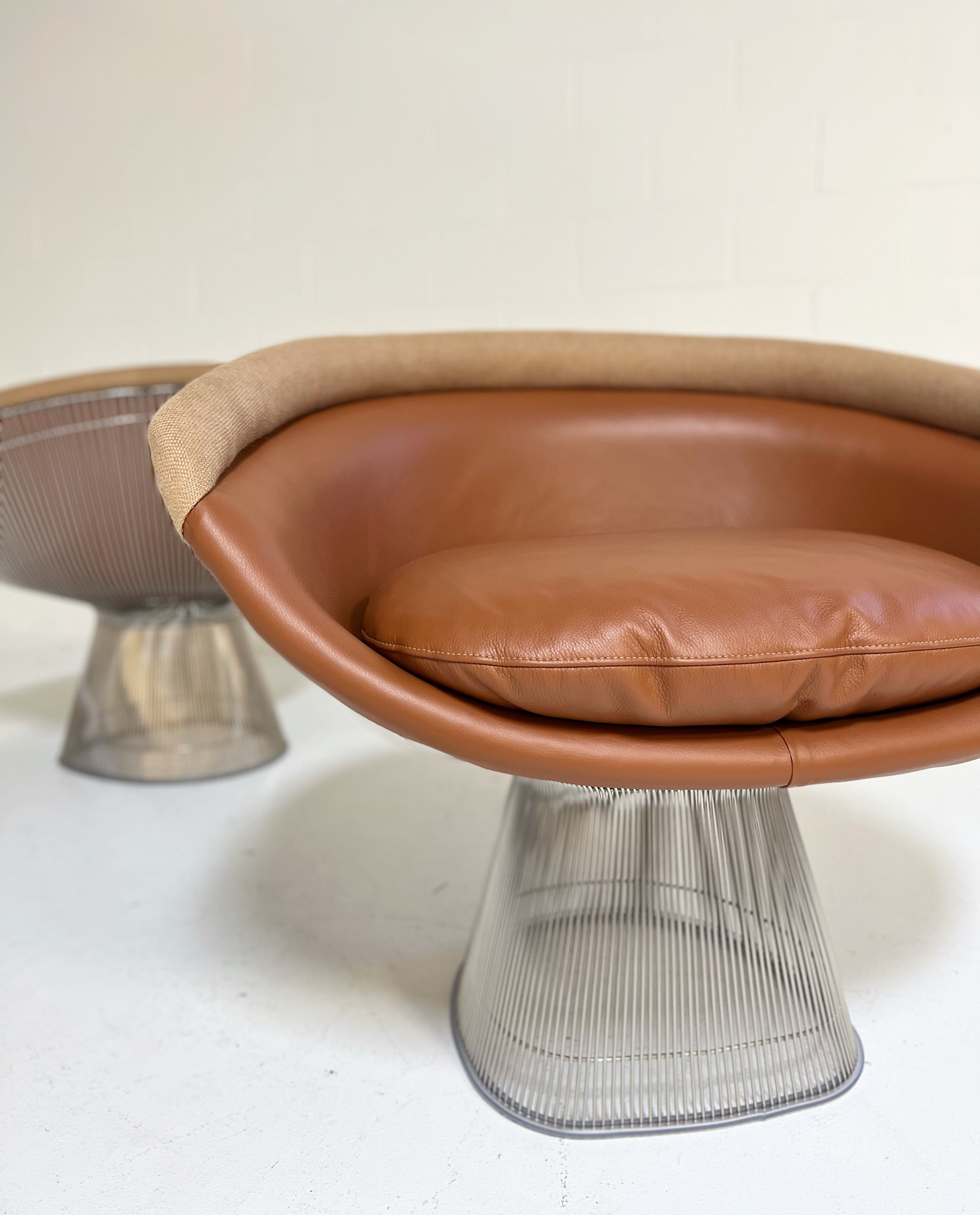 Lounge Chairs in Loro Piana Leather and Linen, pair