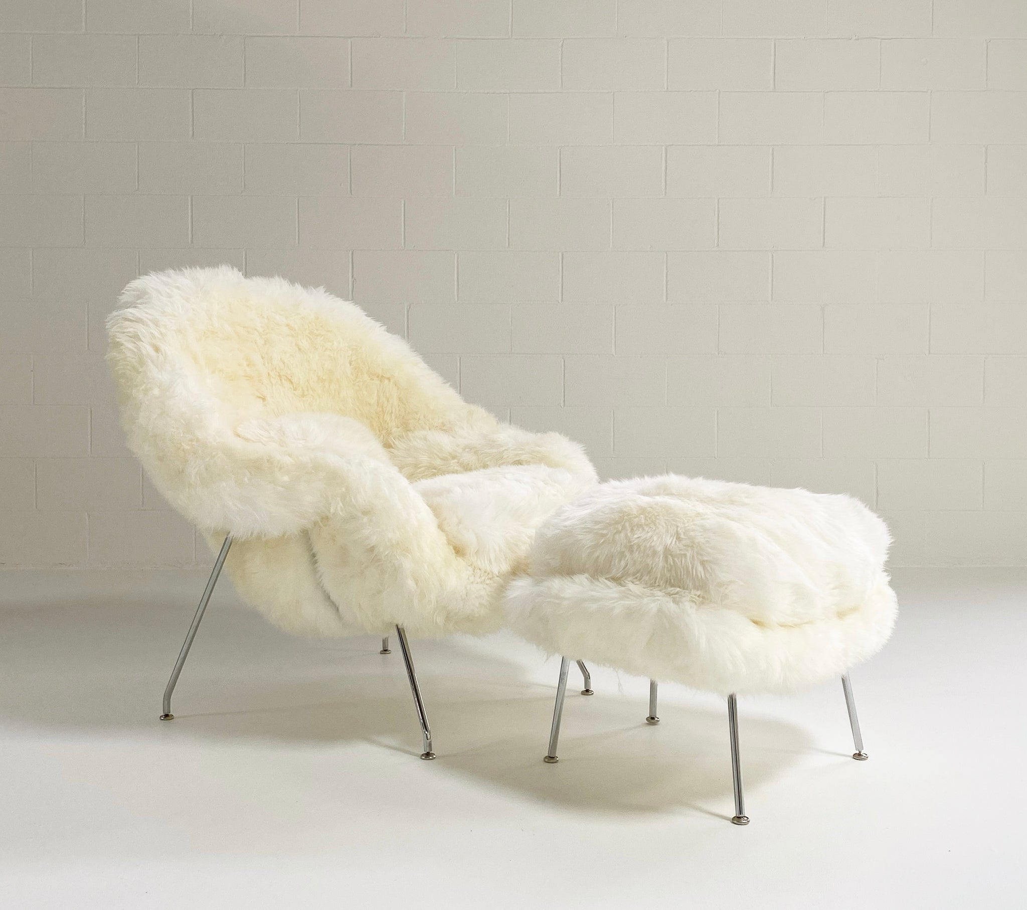 Bespoke Womb Chair and Ottoman in New Zealand Sheepskin