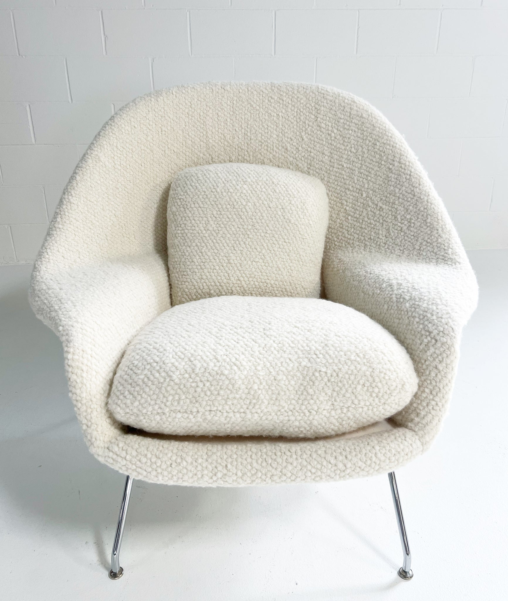 Bespoke Womb Chair and Ottoman in Dedar Boucle