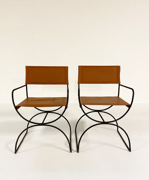 Iron Curule Chairs in Loro Piana Leather, pair