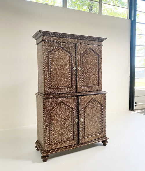 19th Century Anglo-Colonial Two-Part Bone Inlaid Cabinet