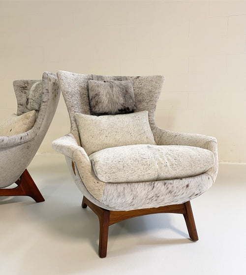 Wingback Lounge Chairs in Brazilian Cowhide, pair