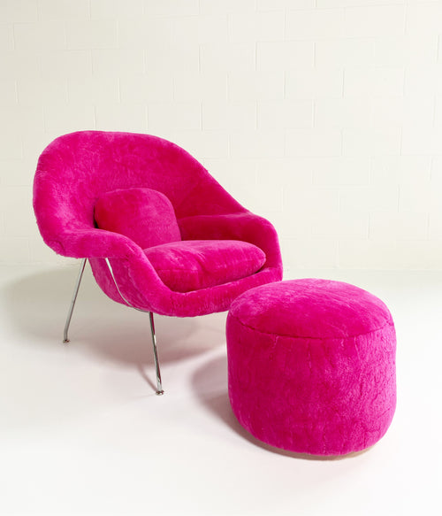 Bespoke Womb Chair and Pouf Ottoman in Patagonia Shearling