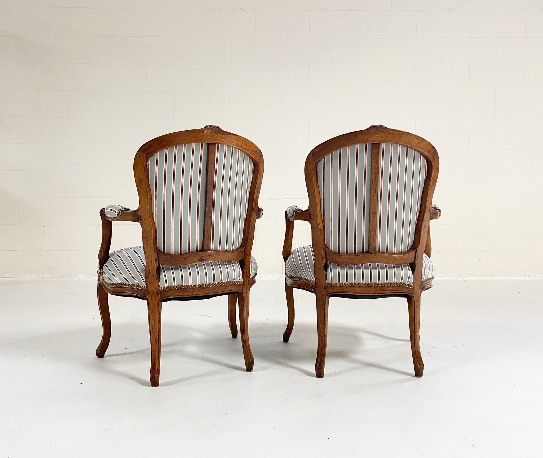 Louis XV Style Beech Fauteuils in Dedar Stripe, Pair