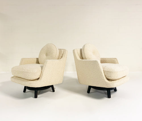 Model 5609 Swivel Lounge Chairs in Schumacher Boucle, Pair - FORSYTH