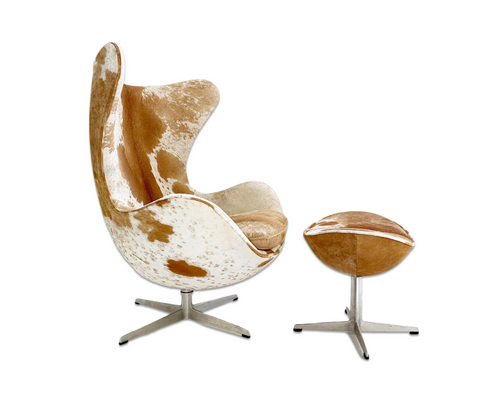 Egg Chair and Ottoman in Brazilian Cowhide - FORSYTH