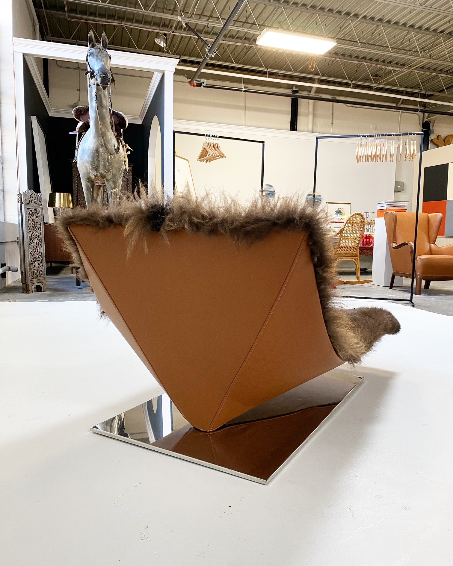 MDF Italia "Lofty" Chaise Lounge in Bison Hide and Loro Piana Leather