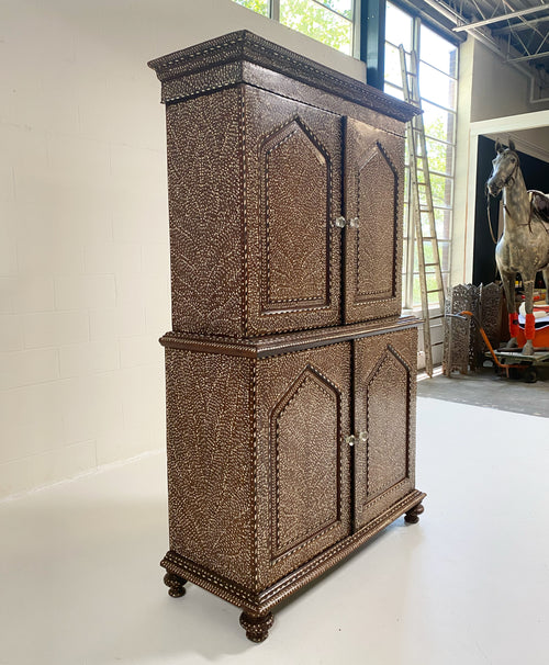 19th Century Anglo-Colonial Two-Part Bone Inlaid Cabinet