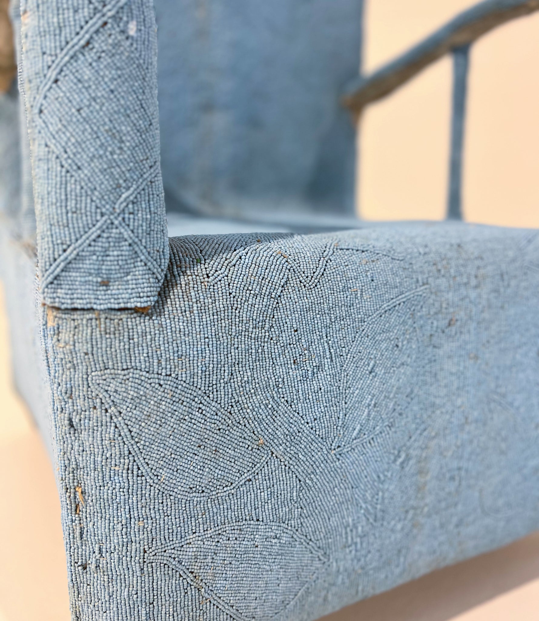 Vintage African Beaded Yoruba Chair - Pale Blue