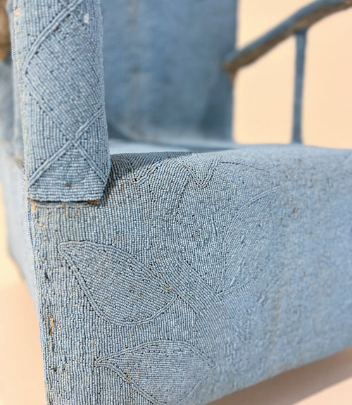 Vintage African Beaded Yoruba Chair - Pale Blue