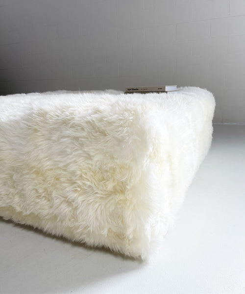 The Forsyth Large Ottoman in Sheepskin, 56 x 56 in
