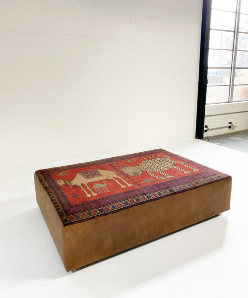 One-of-a-Kind Ottoman with Vintage Belouch Rug from Afghanistan