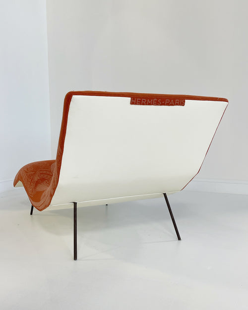 Wave Chaise Lounge in Hermès Blanket and Ivory Leather