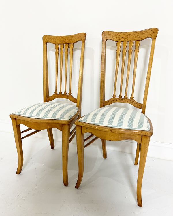 Antique 19th Century Biedermeier Side Chairs in Attersee Cotton Linen, Pair