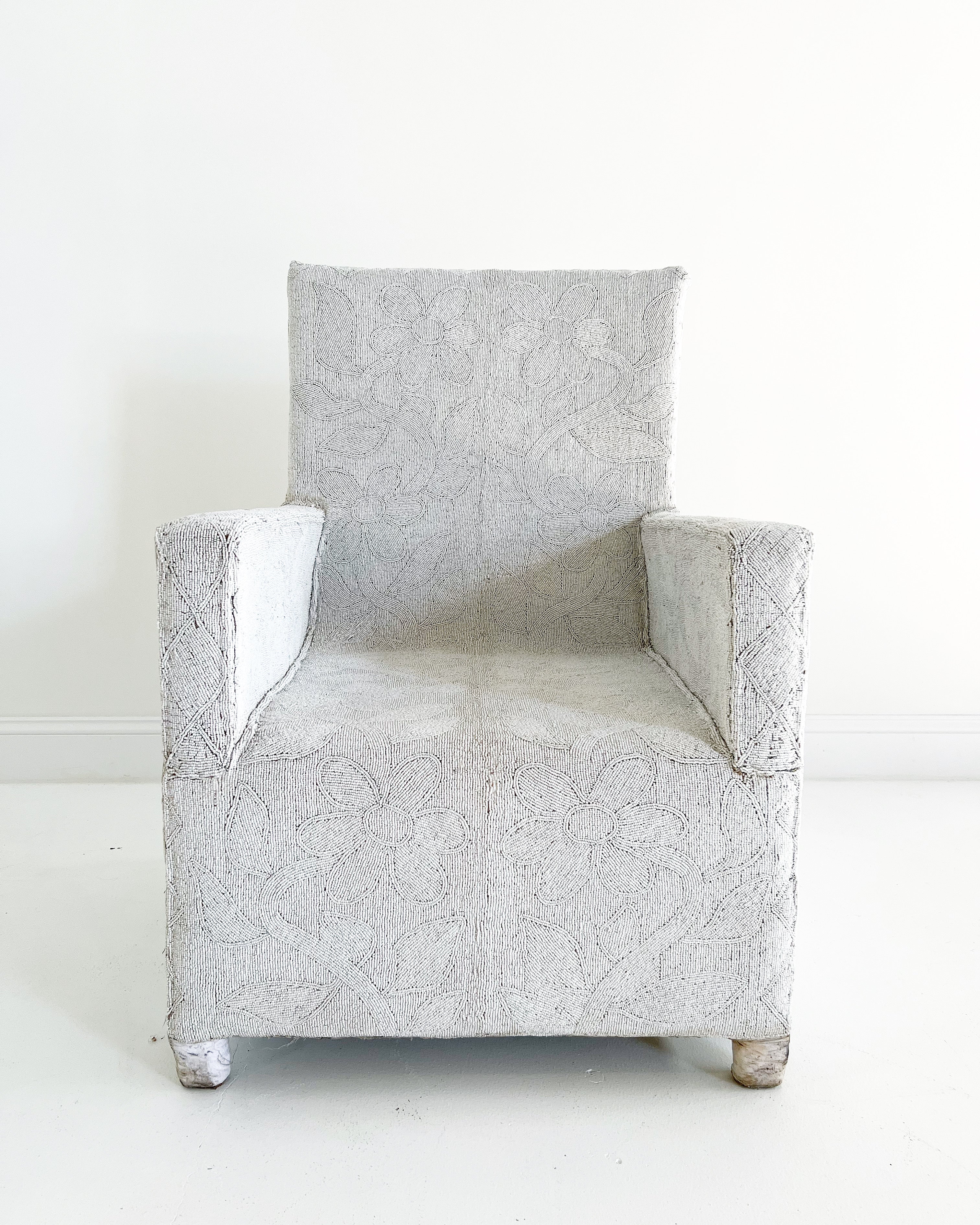 Vintage African Beaded Yoruba Chair - Ivory