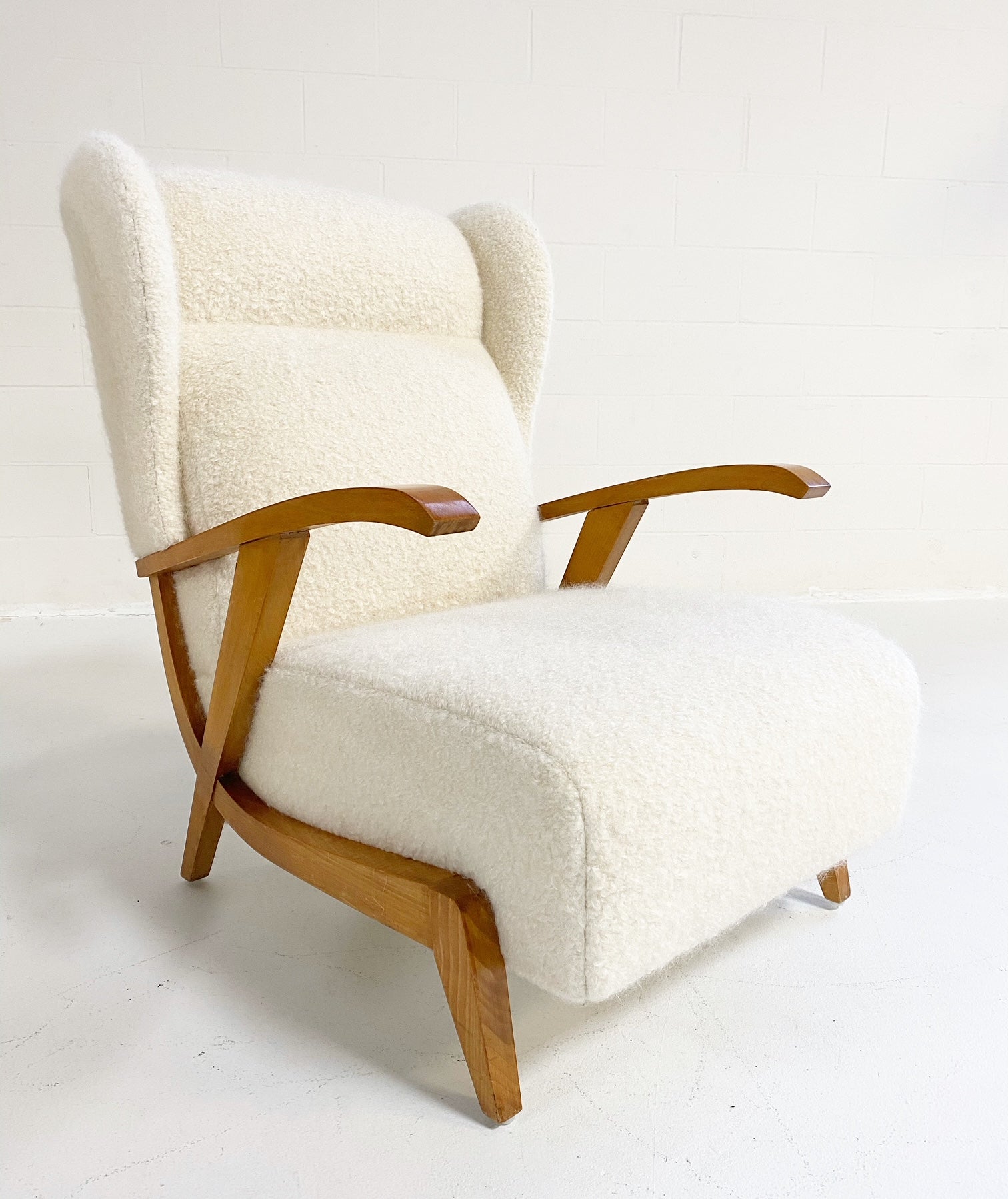 Italian Lounge Chairs in Pierre Frey boucle, pair